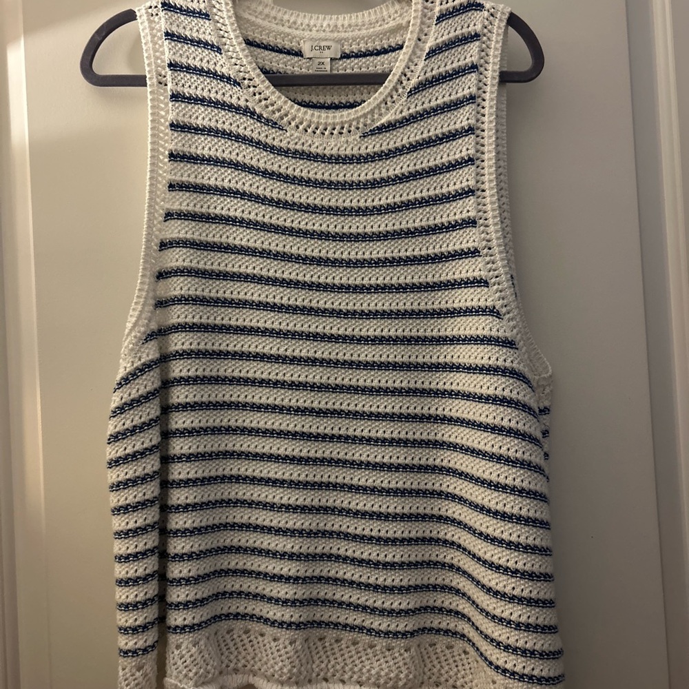 J. Crew White and Blue Striped Tank Top